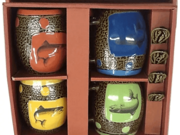 Azule Ceramic Trout Mug Set with spoons