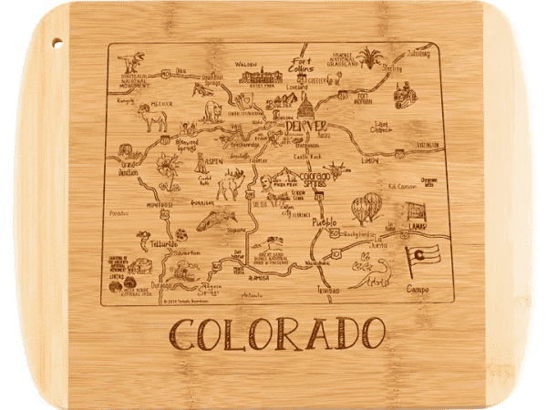 Eleven inch Colorado Map Bamboo Cutting Board