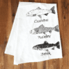 Three trout graphic tea towel