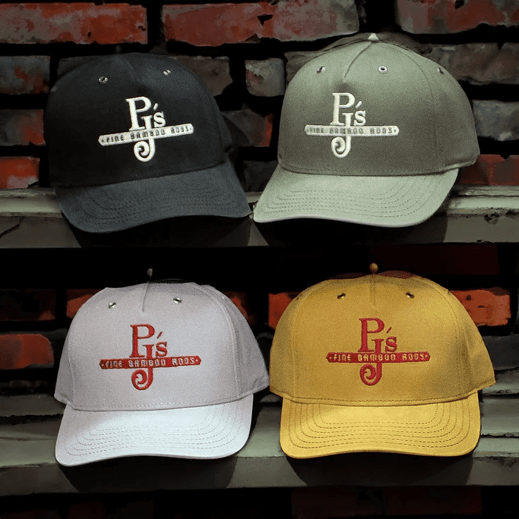 Black, olive, gray, and wheat colored logo ball caps.