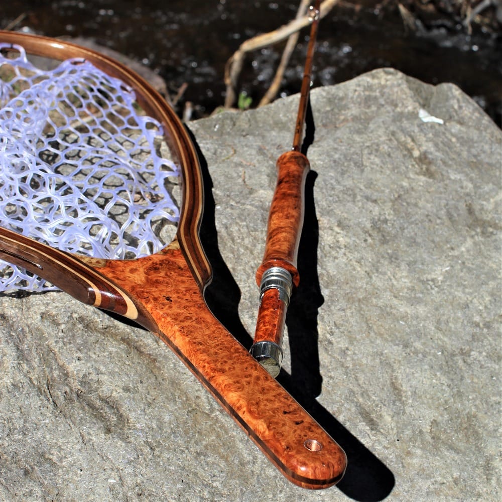 Solid Amboyna Burl Bamboo Fly Rod and Landing Net Set