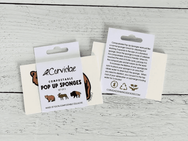 Bear Moose Bison Compostable Pop Up Sponge - Set of 3