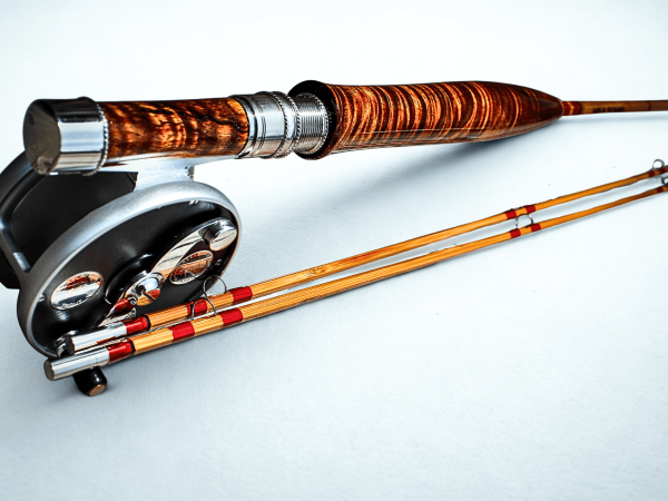 Bamboo fly rod with reel and wood handle