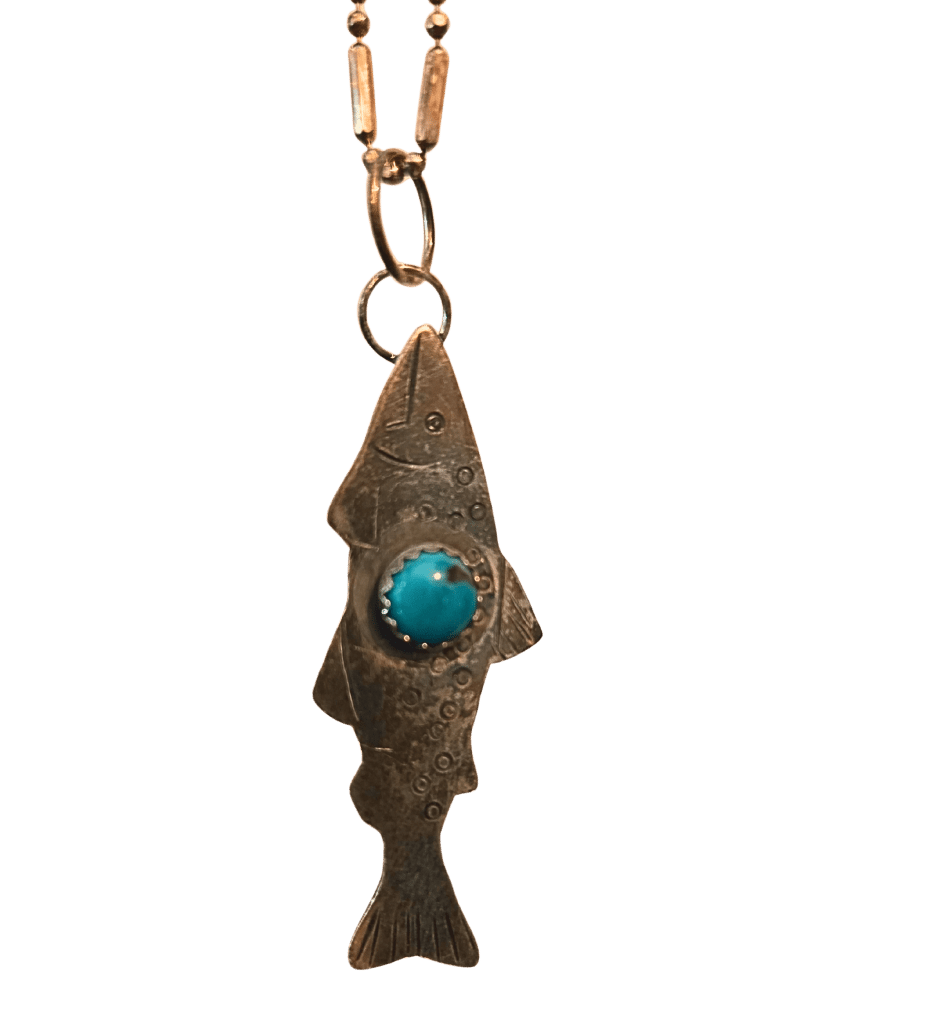 Turquoise Fishnet Turquoise Fish Pendant Necklace - PJ's Fine Bamboo Rods